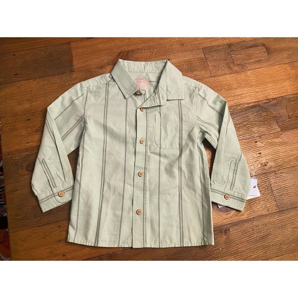 Cat & Jack 3T Boys Button-Down Shirt NWT Green Striped Collared Casual Playful